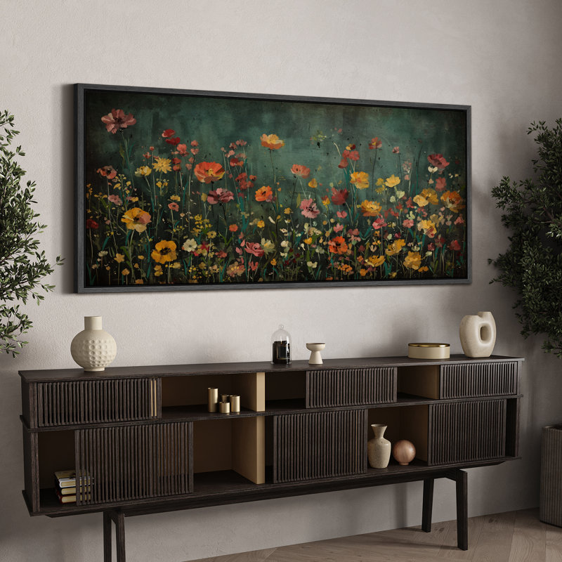 IDEA4WALL Moody Green Wildflower Florals Modern Decor Extra Large